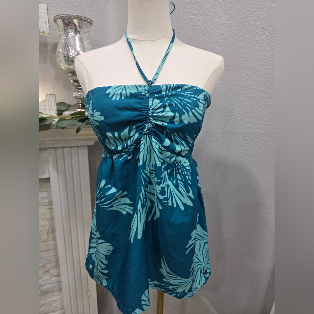 Roxy Teal Floral Strapless Top